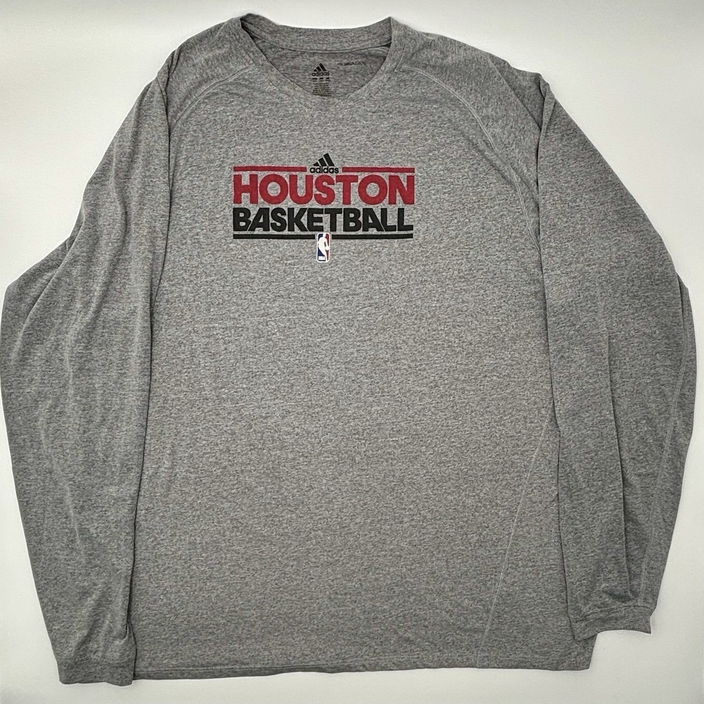 Adidas Houston Basketball Shirt Mens 4XLT Grey Long Sleeve Climalite NBA Tall